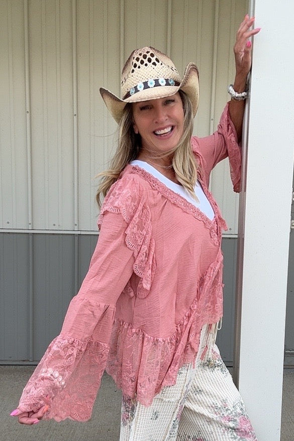 Peachy Pink Lace Kimono