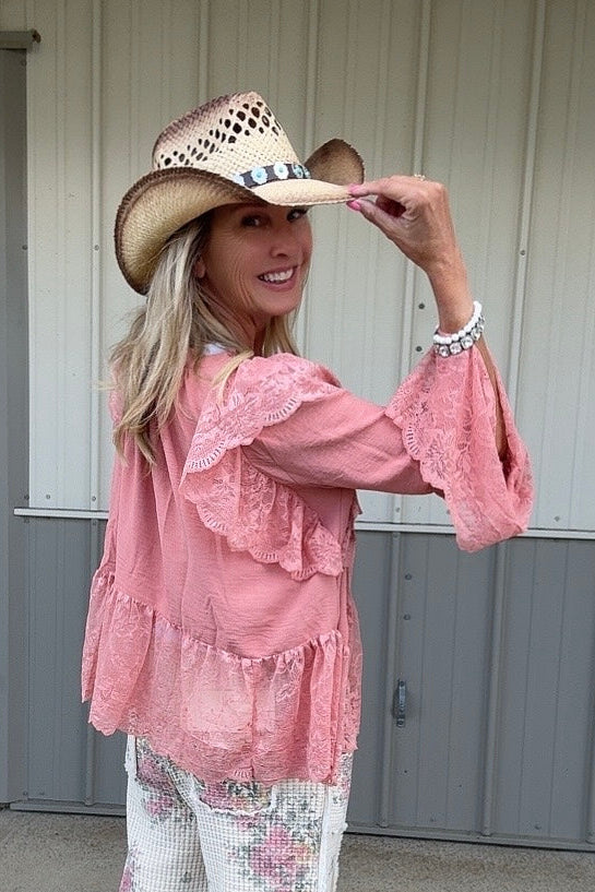 Peachy Pink Lace Kimono