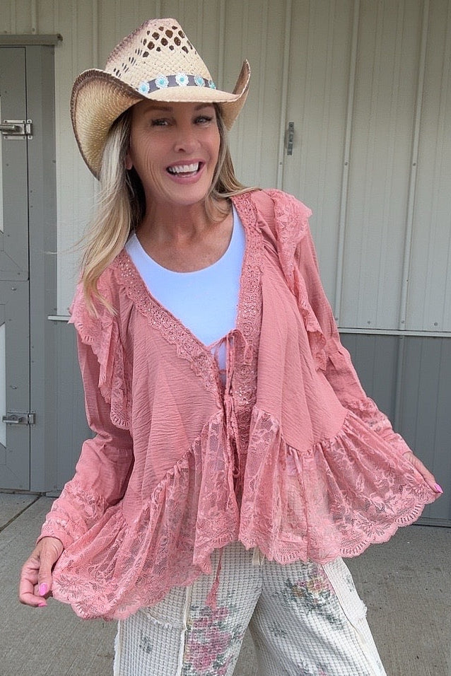 Peachy Pink Lace Kimono