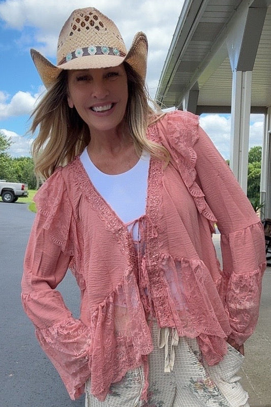 Peachy Pink Lace Kimono