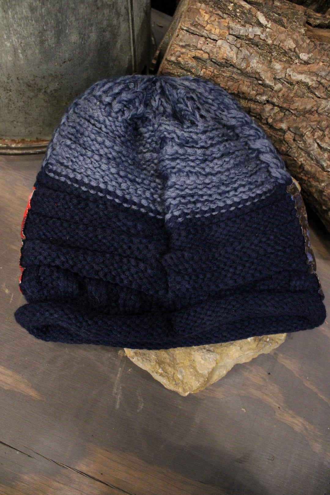 Patchwork Blue Hand-Knit Beanie