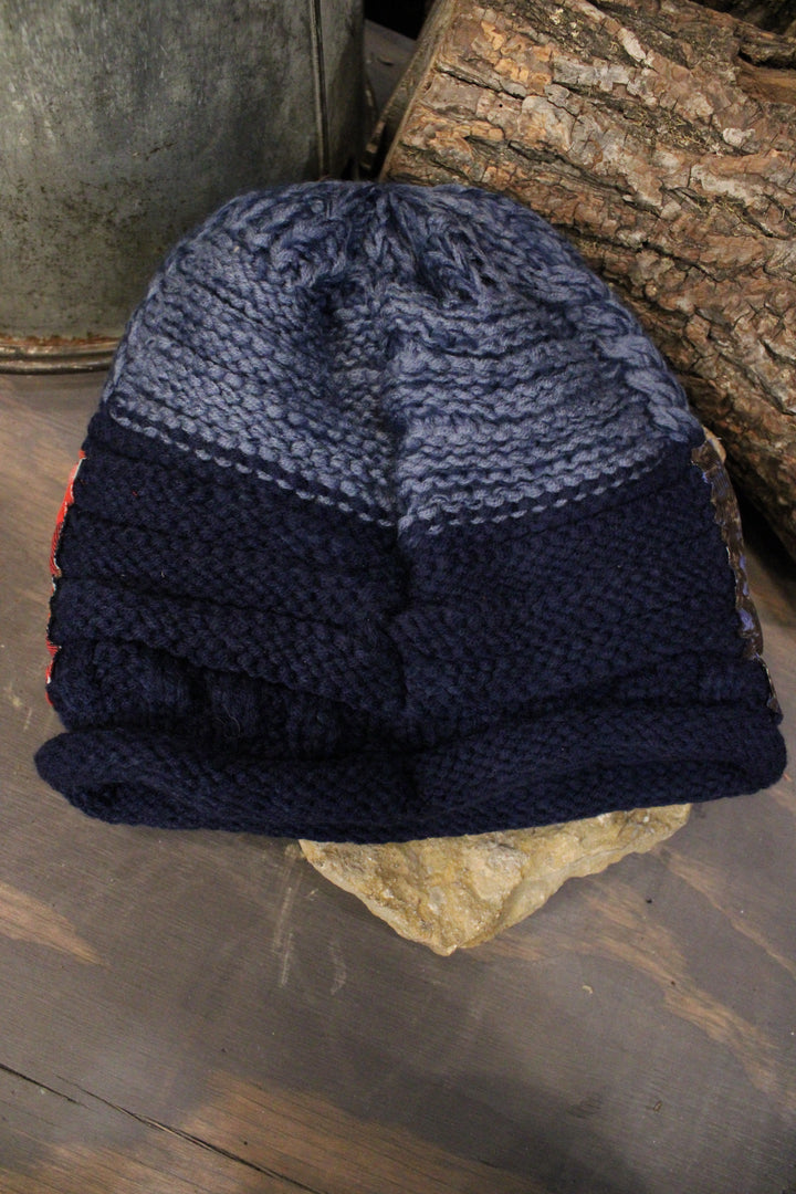 Patchwork Blue Hand-Knit Beanie