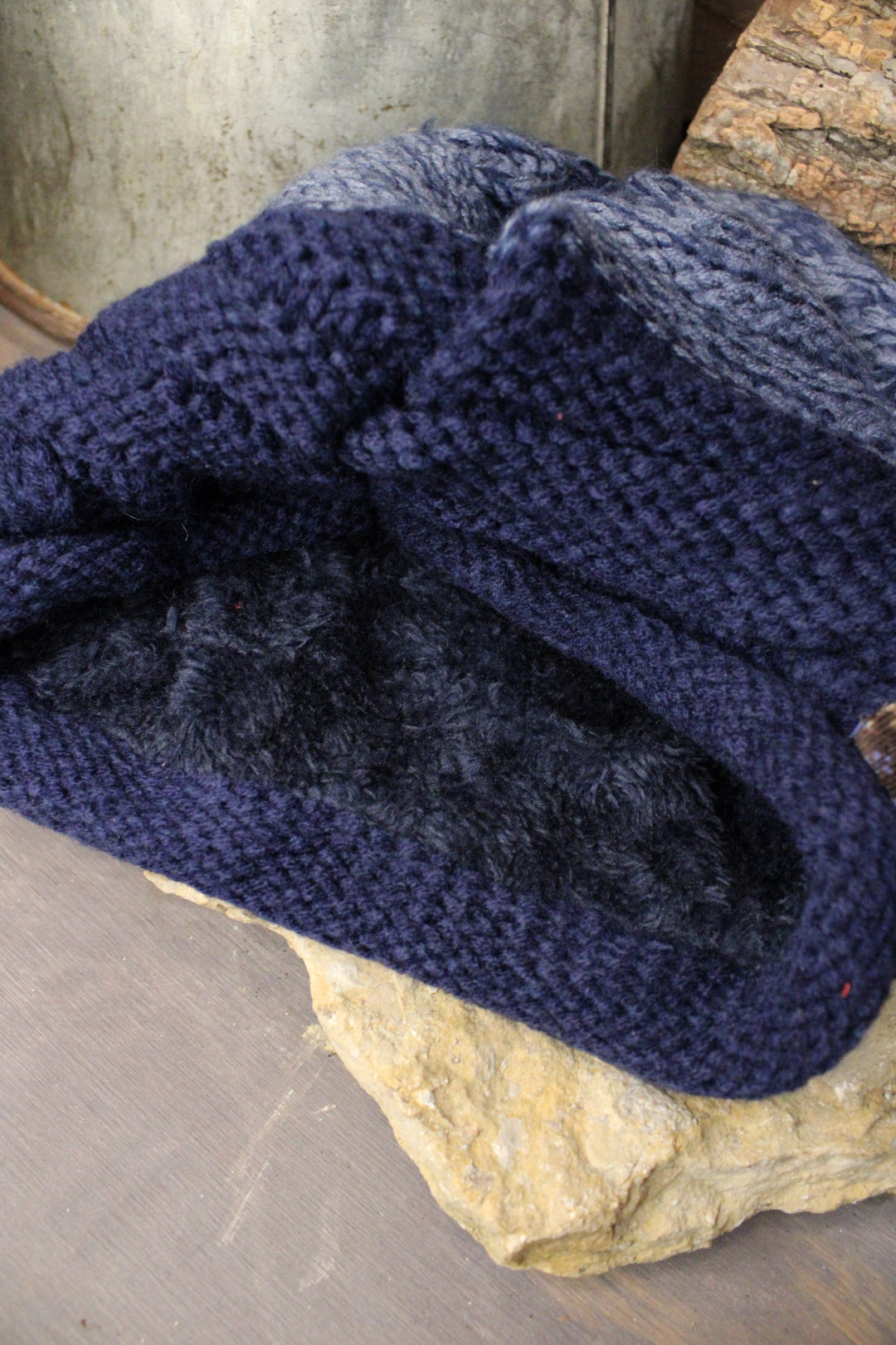 Patchwork Blue Hand-Knit Beanie
