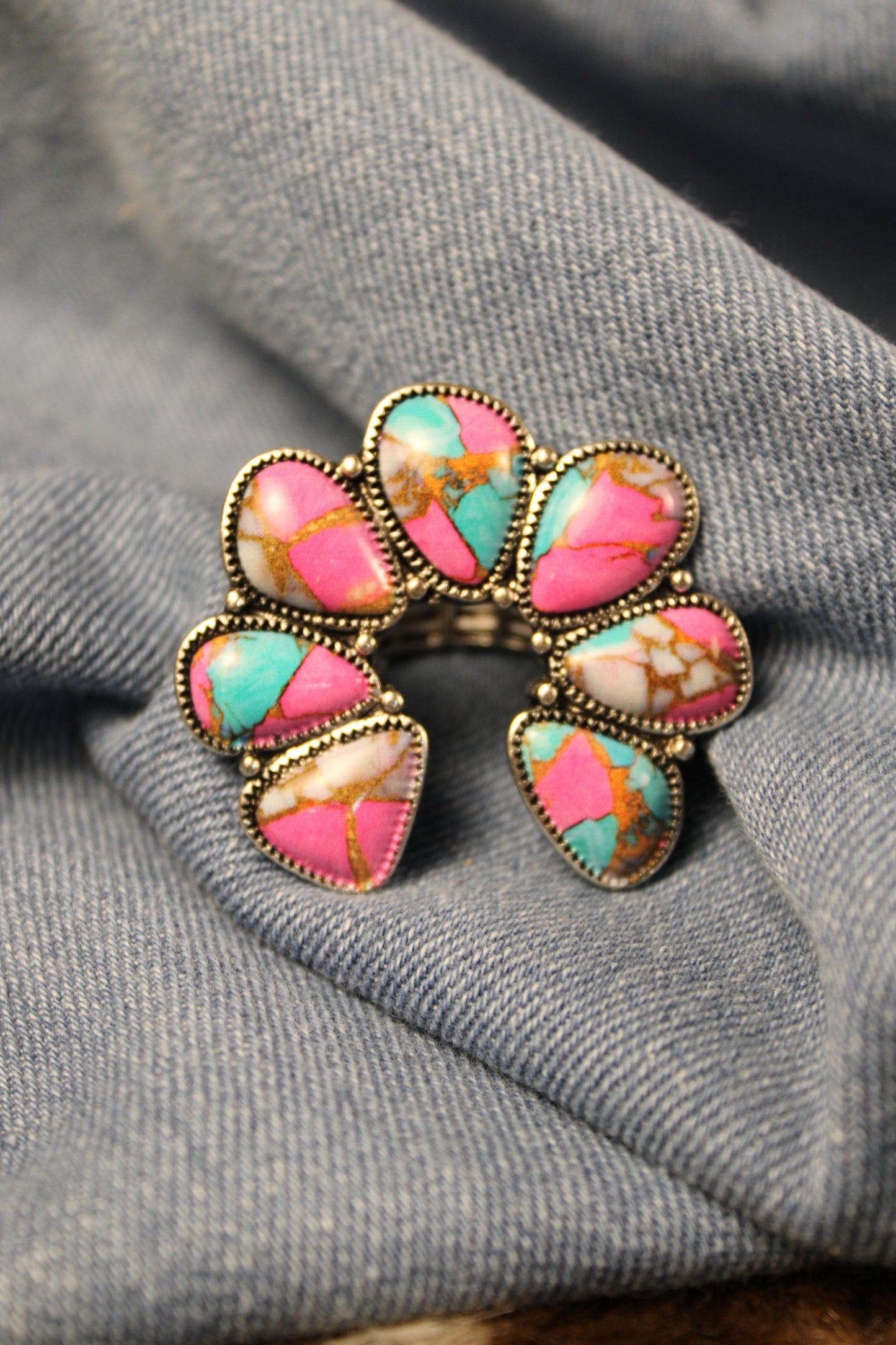 Painted Pink Squash Blossom Ring