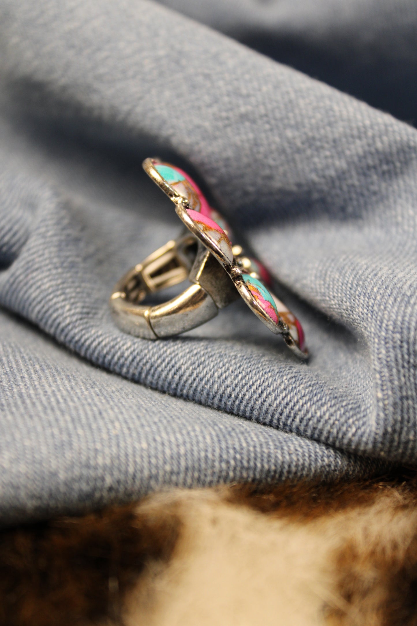 Painted Pink Squash Blossom Ring