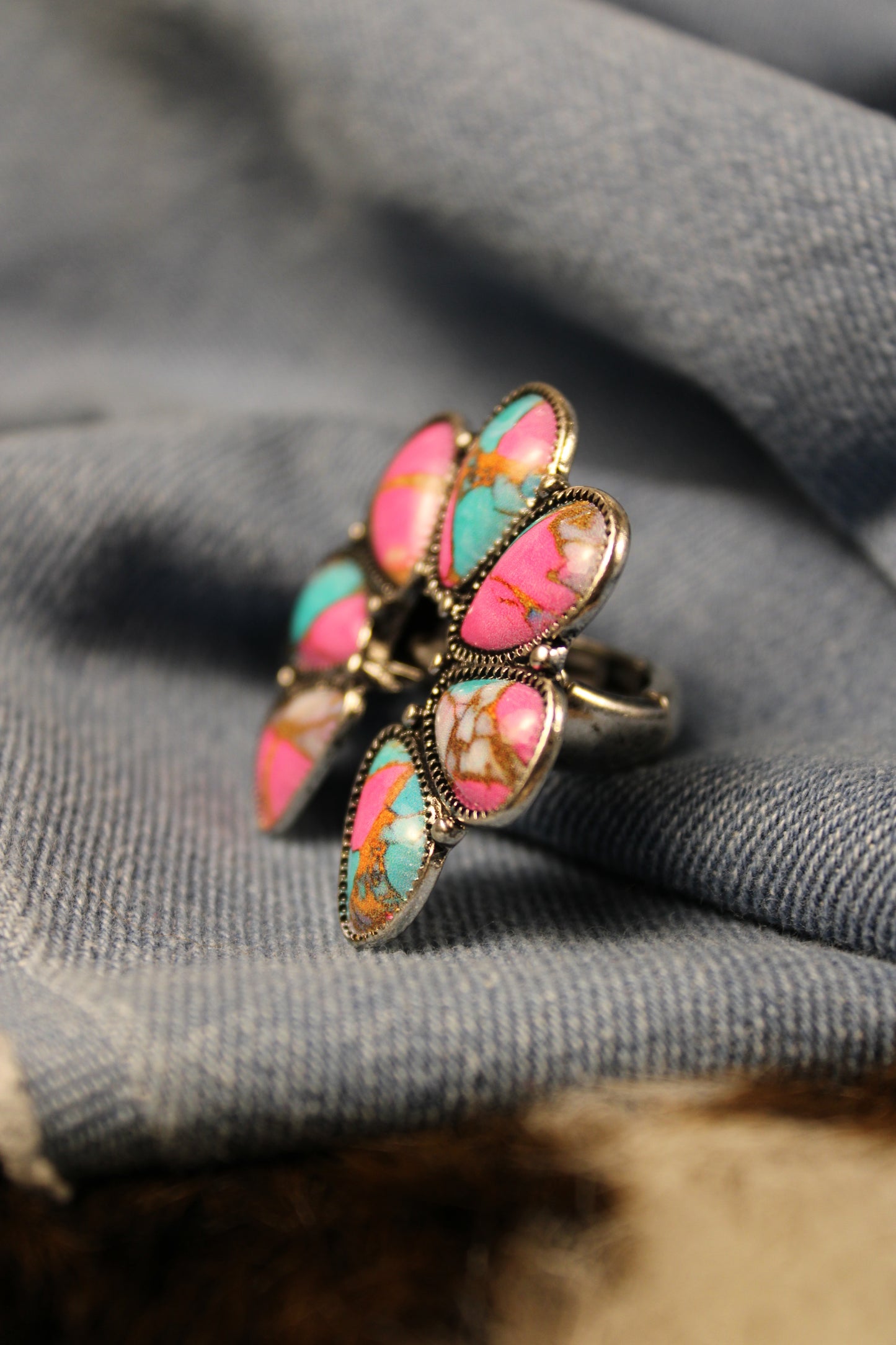 Painted Pink Squash Blossom Ring