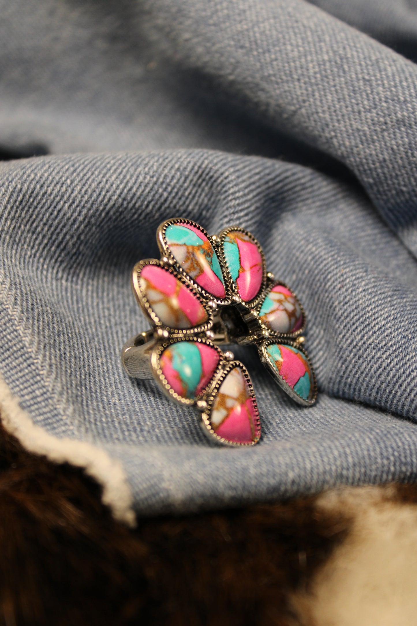 Painted Pink Squash Blossom Ring