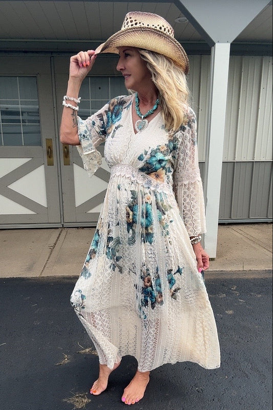 Lead Singer Beige Hibiscus Dress