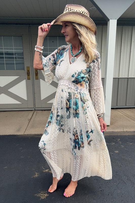 Lead Singer Teal Hibiscus Maxi Dress