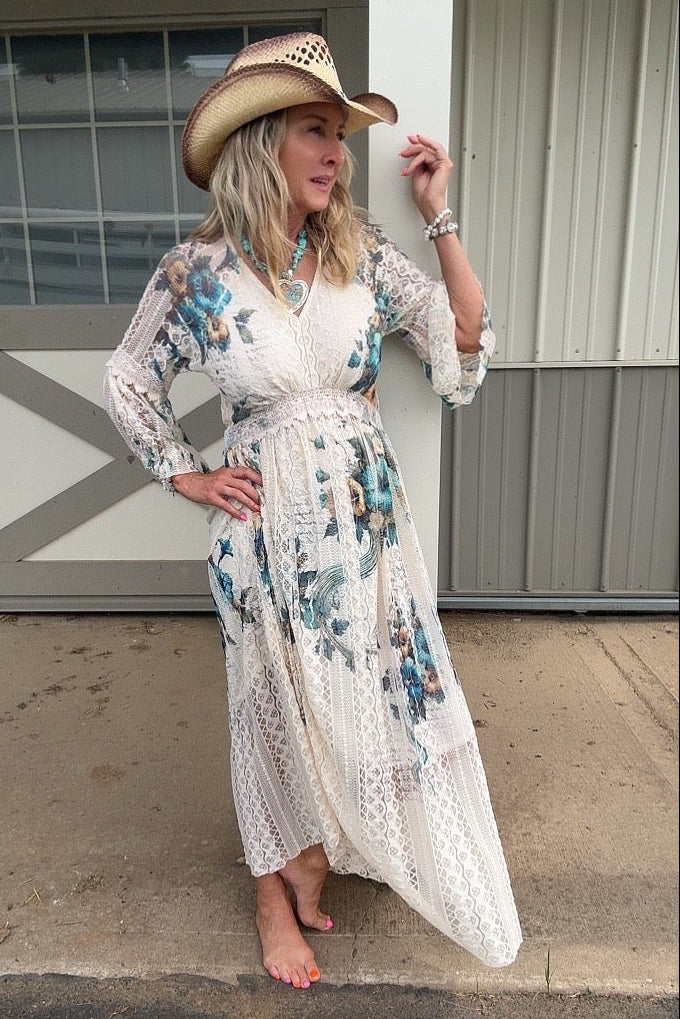 Lead Singer Beige Hibiscus Dress