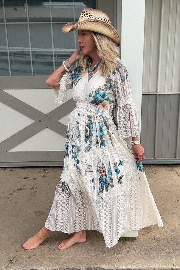 Lead Singer Beige Hibiscus Dress