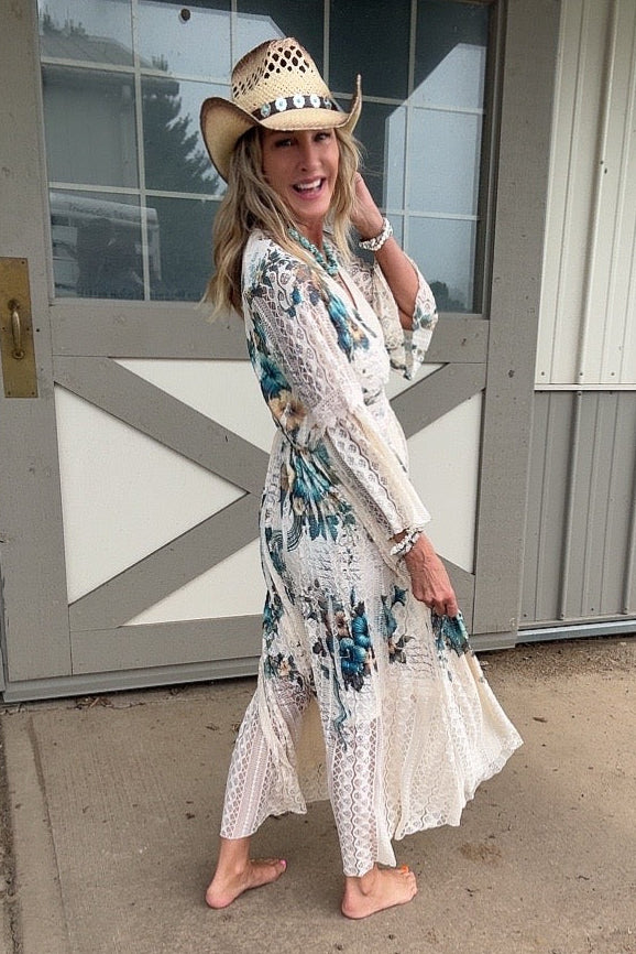 Lead Singer Teal Hibiscus Maxi Dress