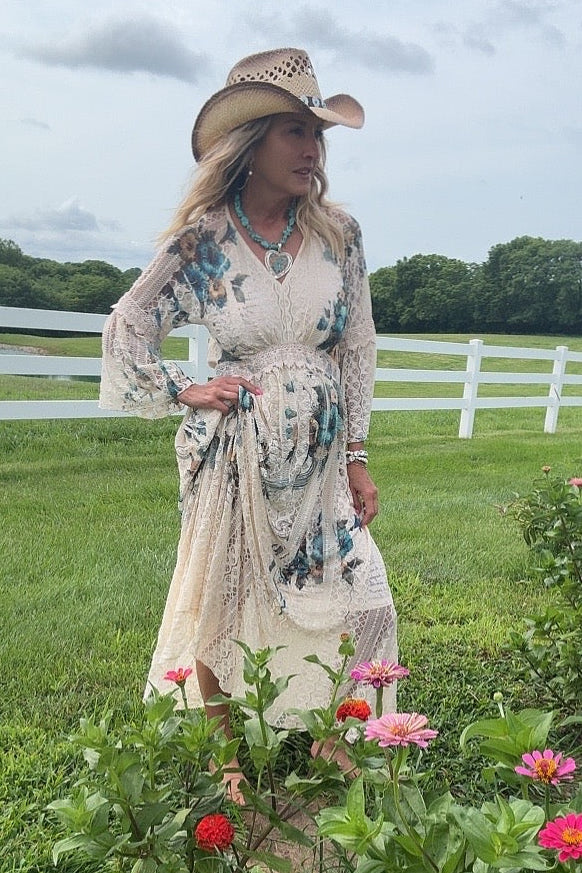 Lead Singer Beige Hibiscus Dress