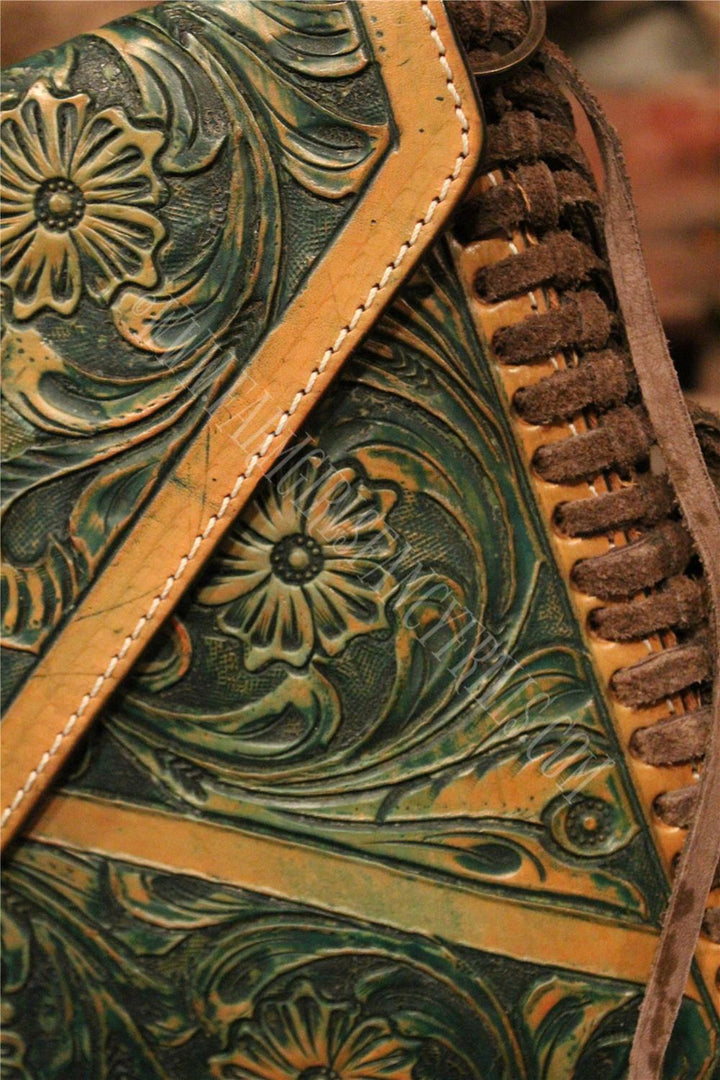 Envelope  Embossed Leather Shoulder Bag  With Fringe, Farm Girls Fancy Frills