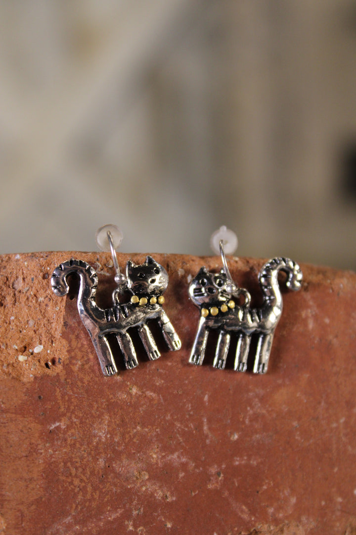 Purrfect Pose Silver Earrings