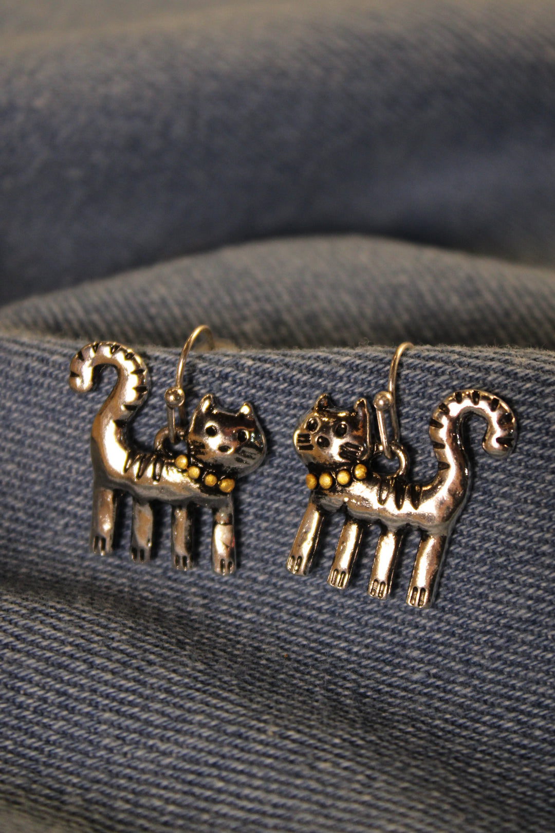 Purrfect Pose Silver Earrings