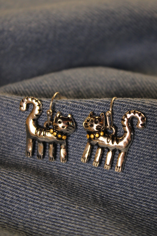 Purrfect Pose Silver Earrings