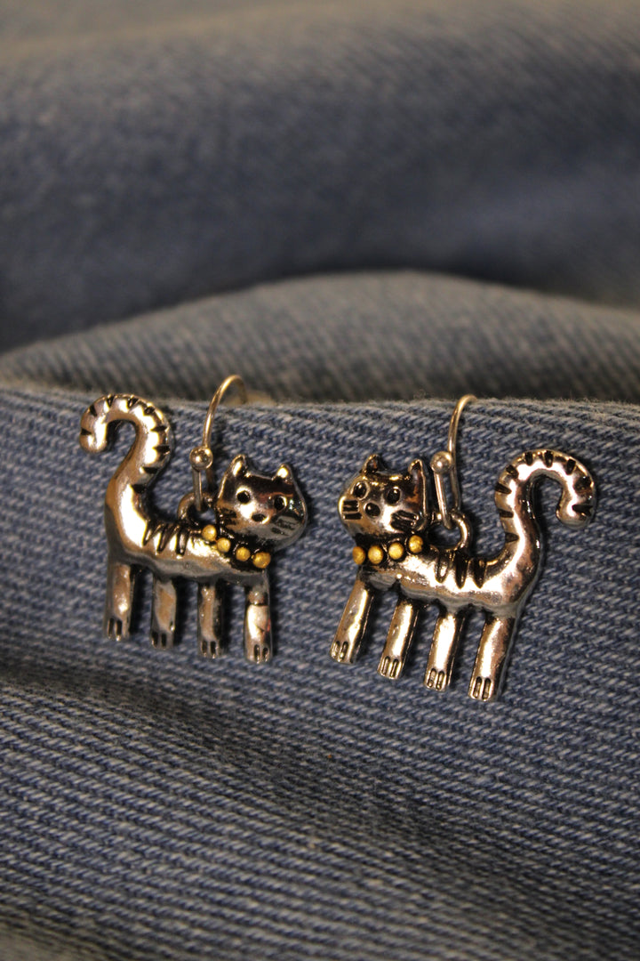 Purrfect Pose Silver Earrings