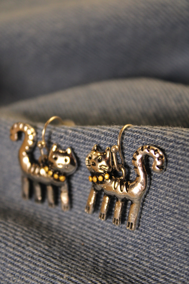 Purrfect Pose Silver Earrings