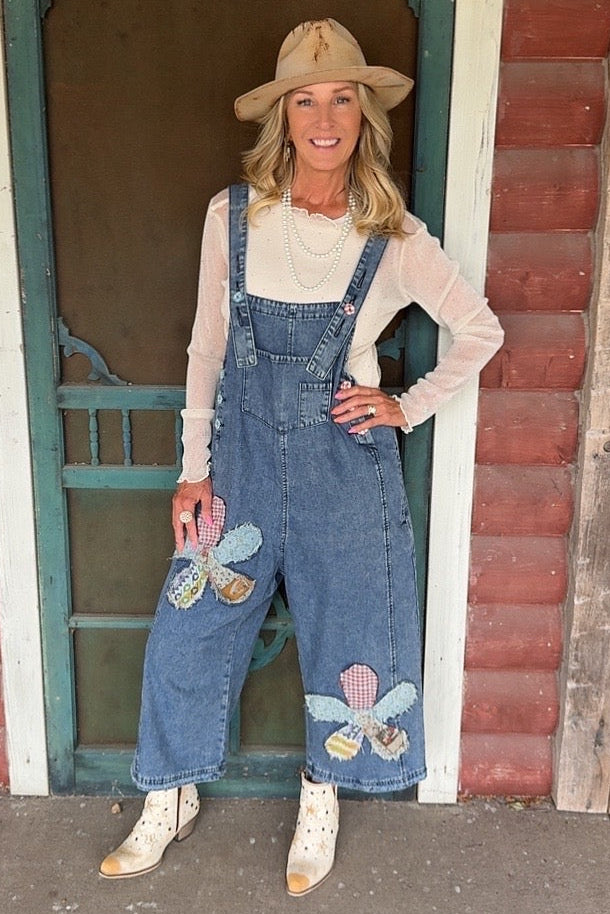 Flower Patch Denim Overalls