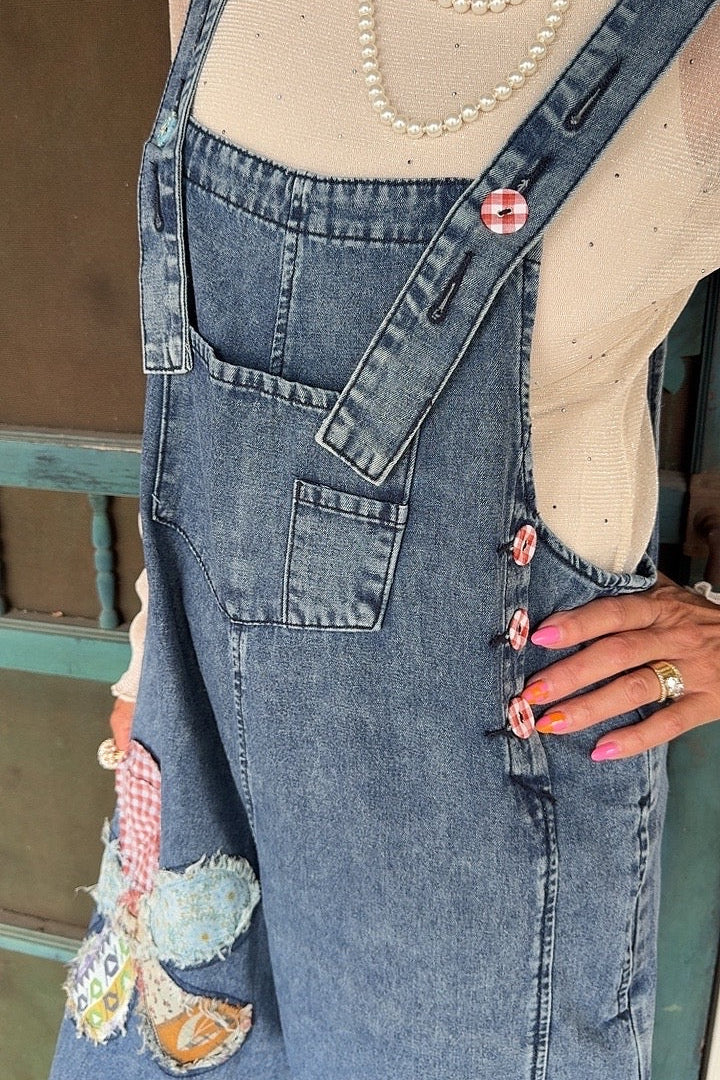 Flower Patch Denim Overalls