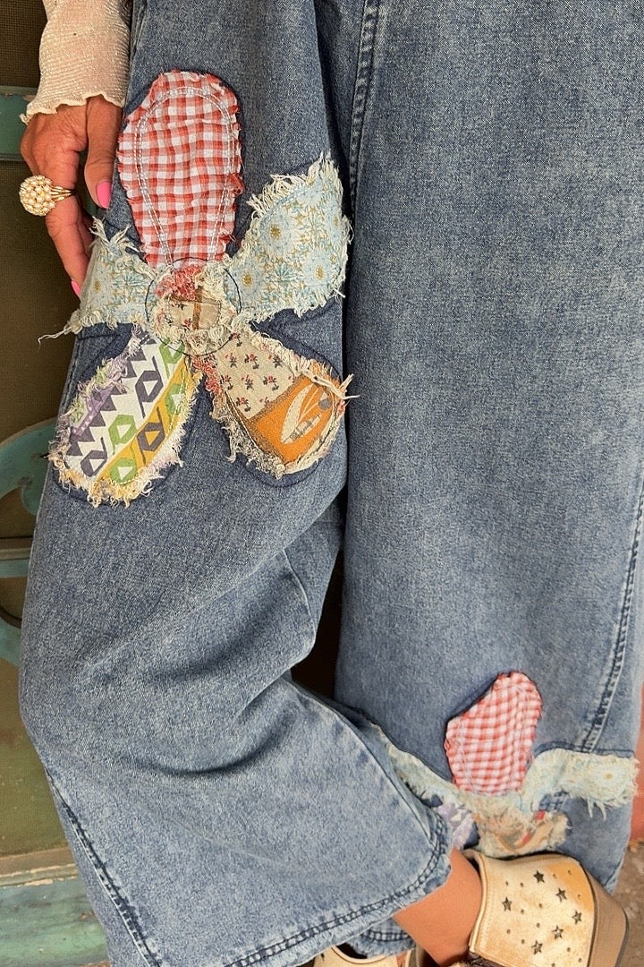 Flower Patch Denim Overalls