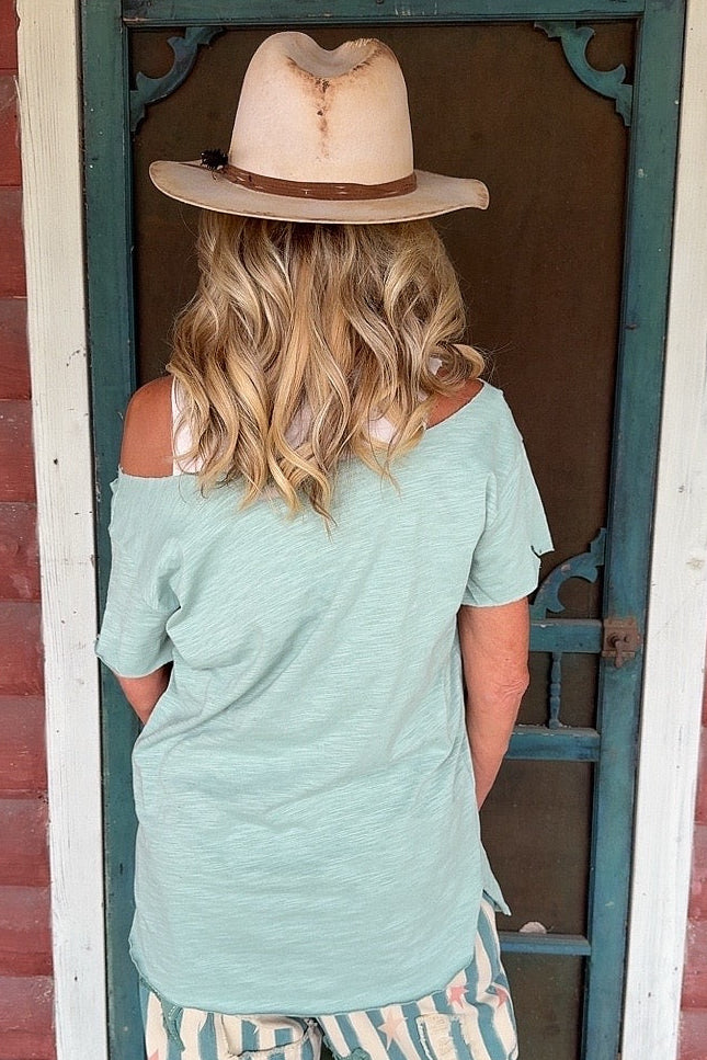 Teal Distressed Cotton Tee
