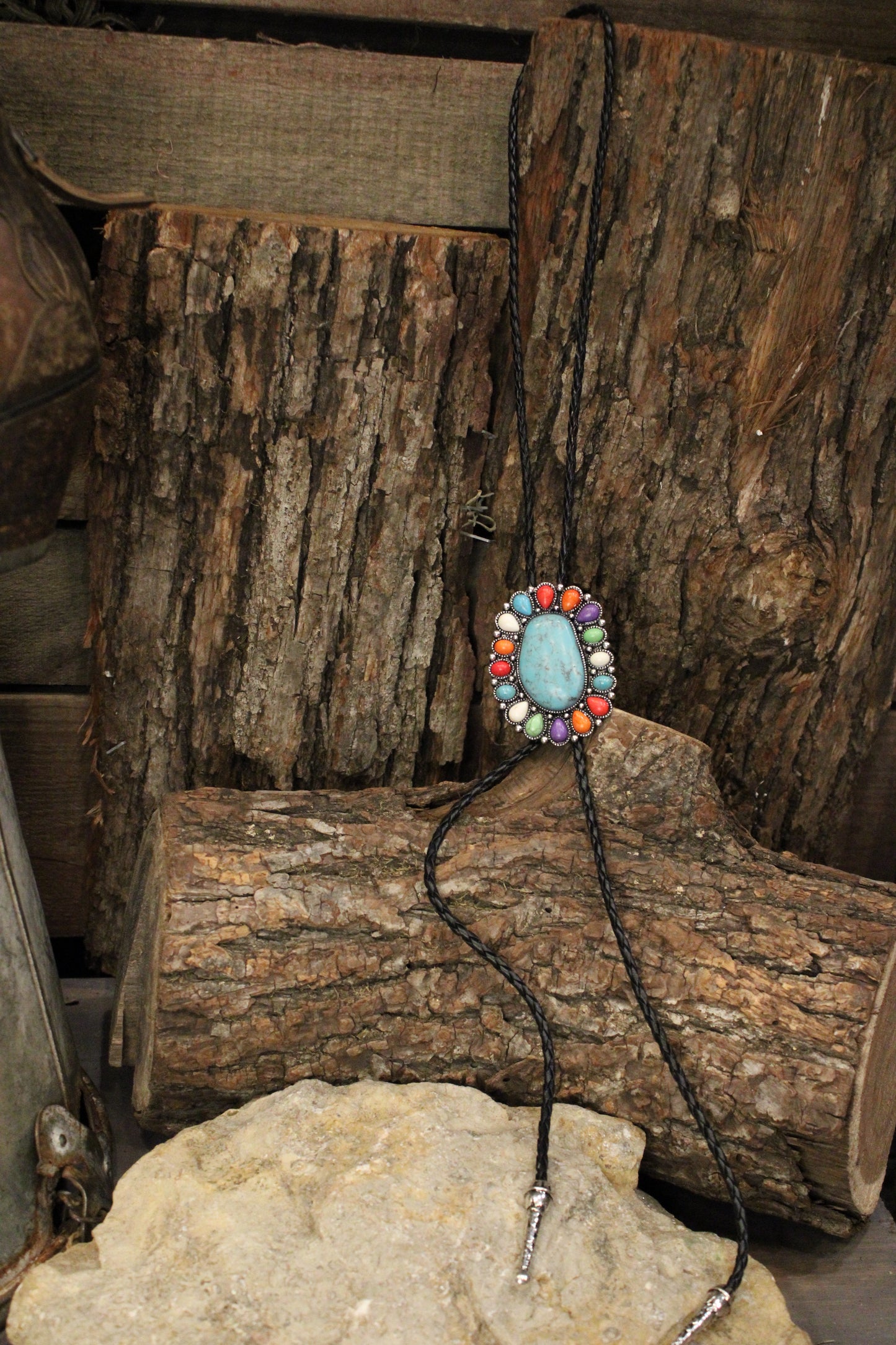 Turquoise Parade Concho Bolo Tie Necklace