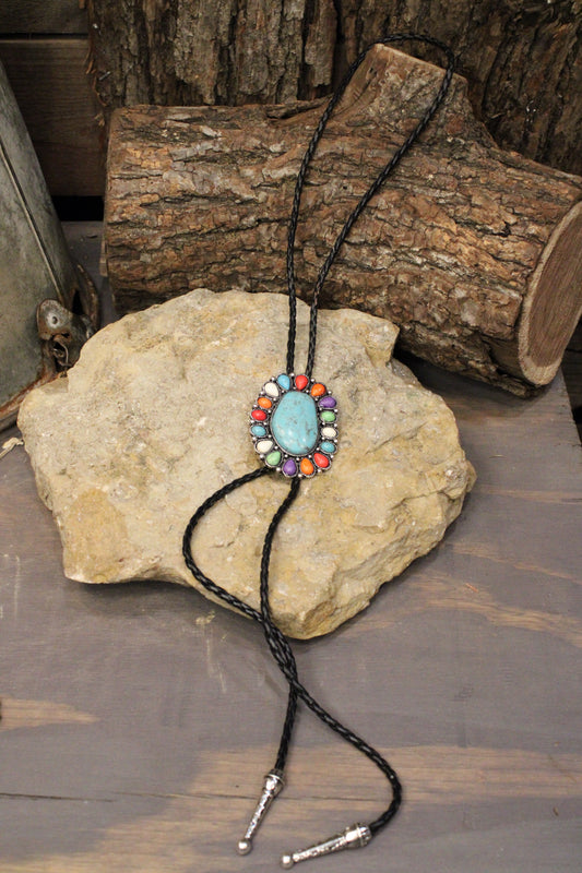 Turquoise Parade Concho Bolo Tie Necklace