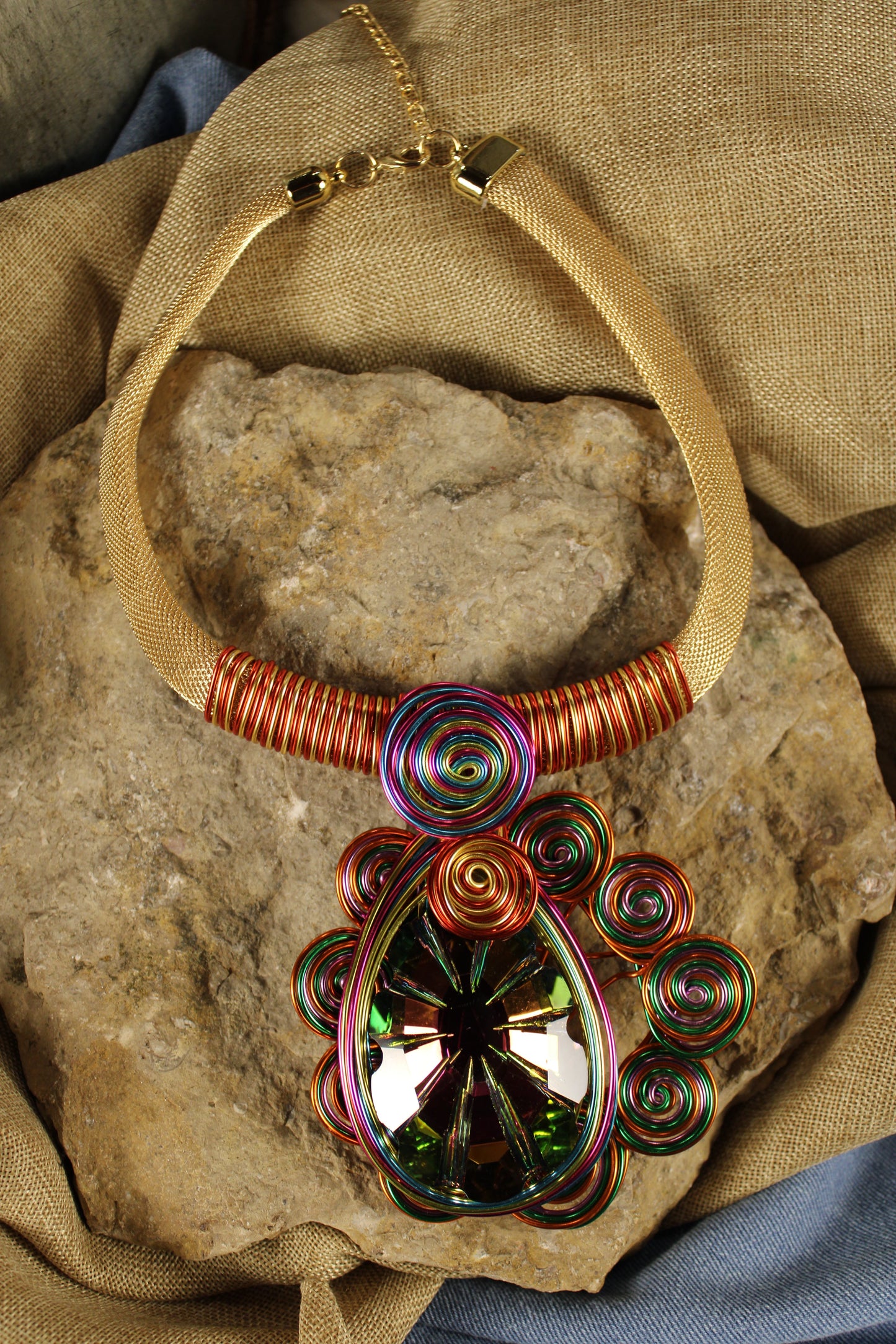 Volt And Gold Abstract Necklace