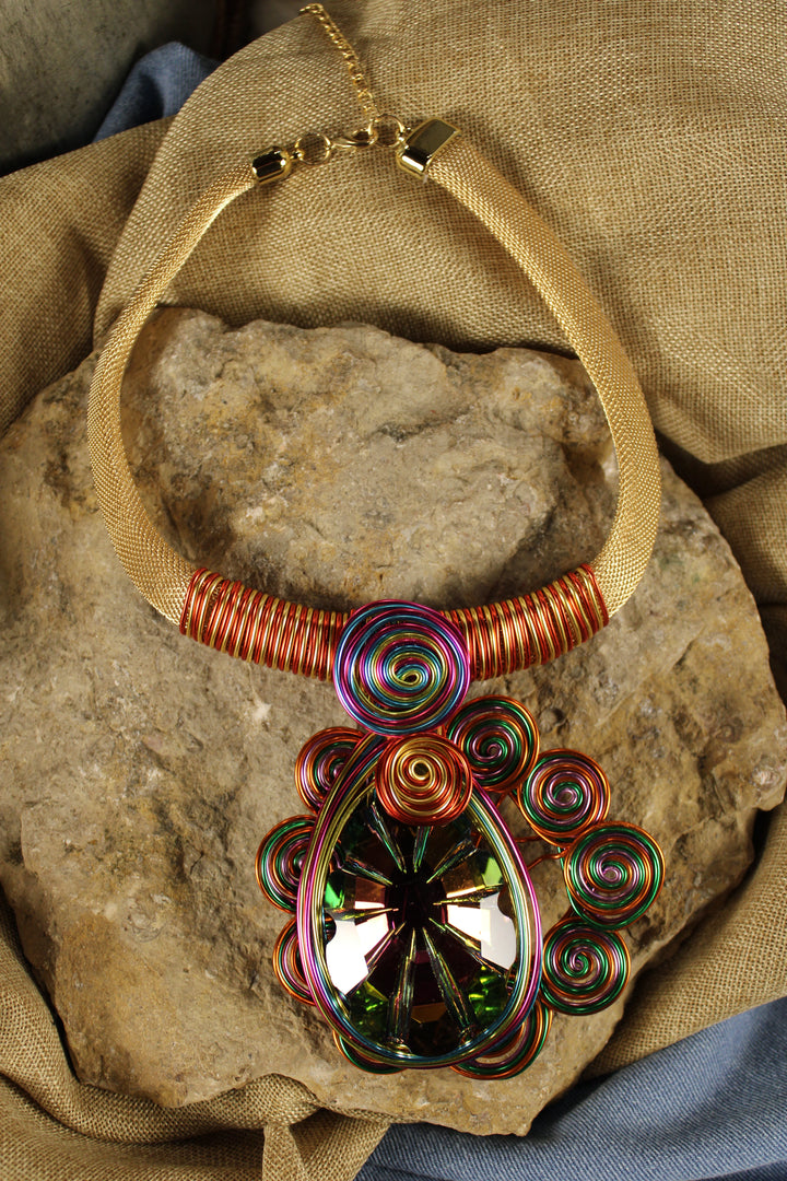 Volt And Gold Abstract Necklace