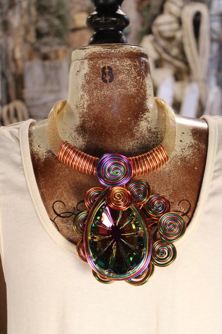 Volt And Gold Abstract Necklace