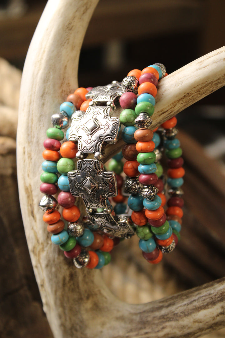 Vibrant Mosaic Cross Bracelet