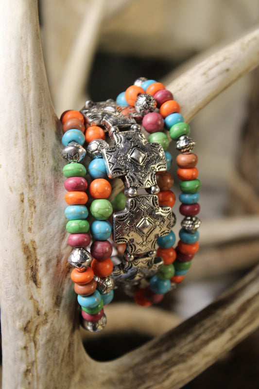 Vibrant Mosaic Cross Bracelet