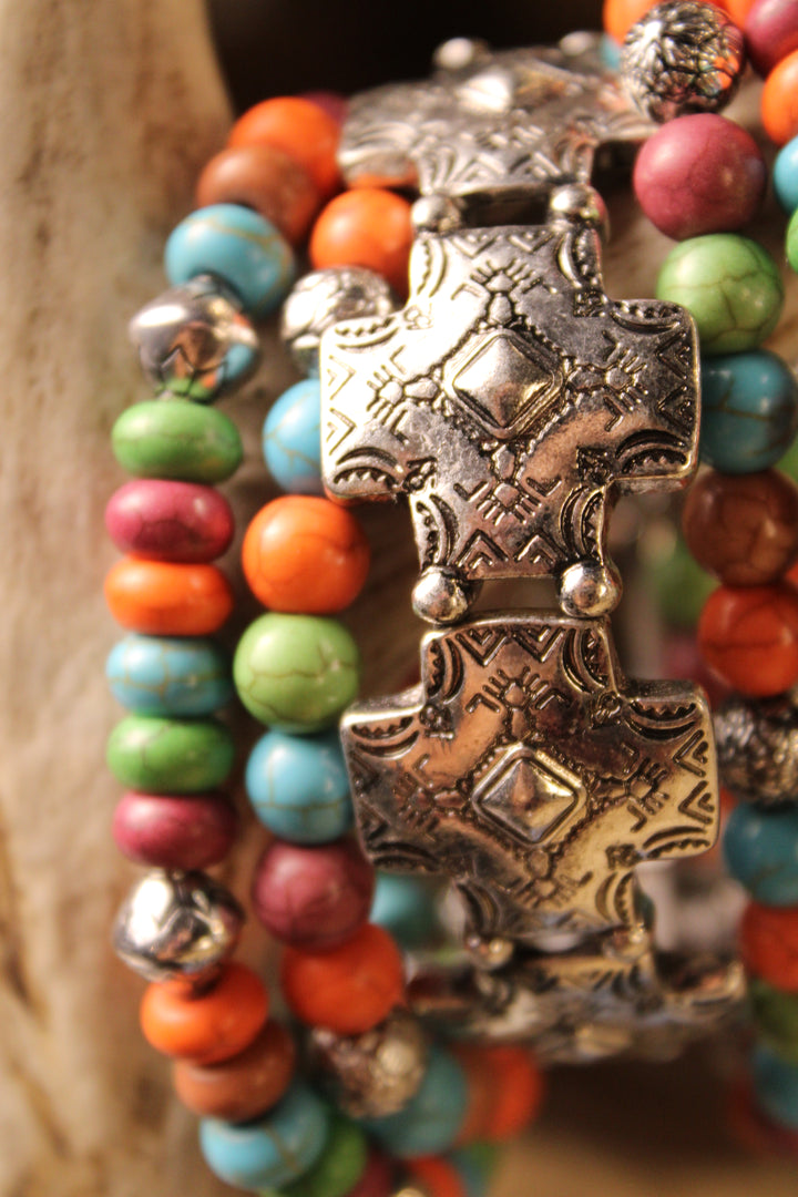 Vibrant Mosaic Cross Bracelet