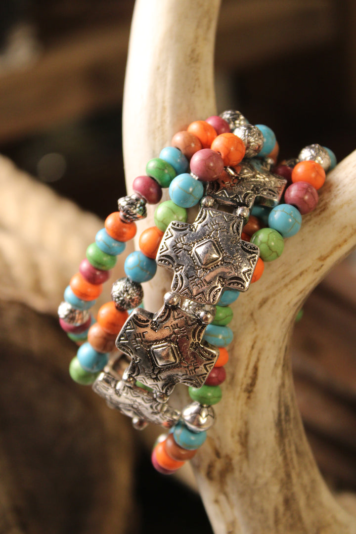 Vibrant Mosaic Cross Bracelet