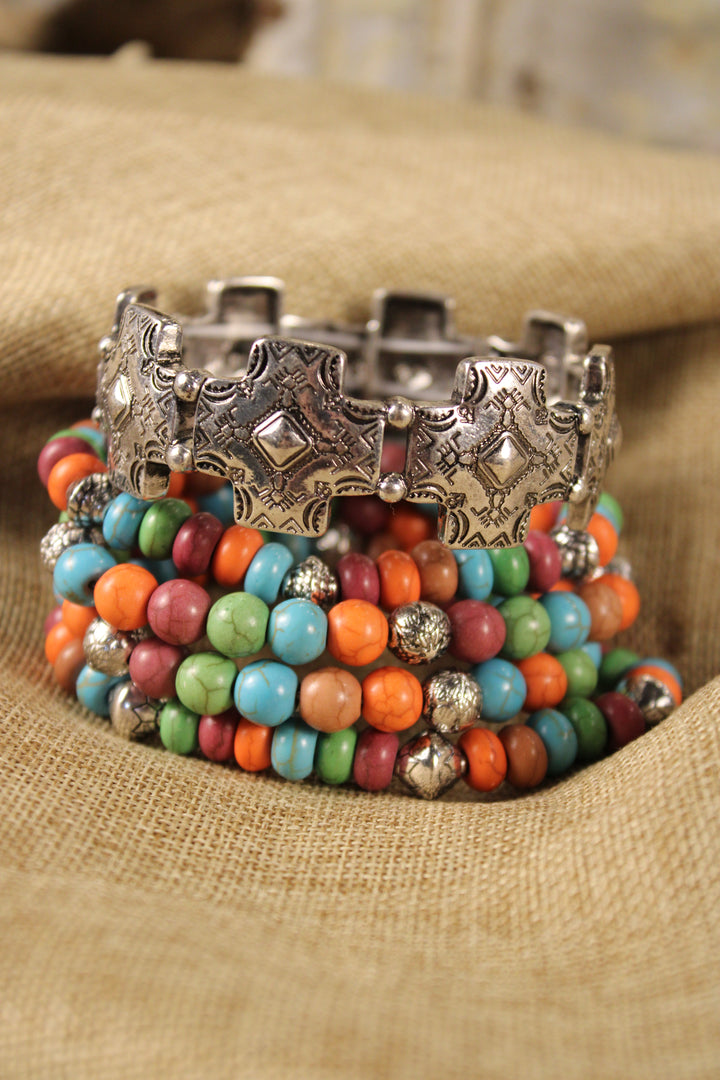 Vibrant Mosaic Cross Bracelet