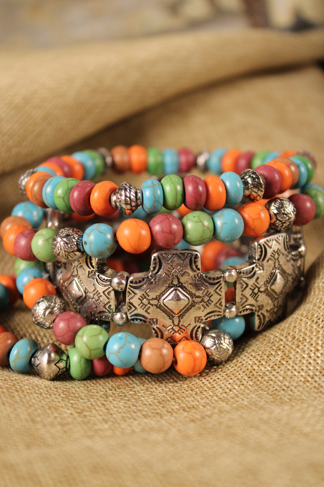 Vibrant Mosaic Cross Bracelet
