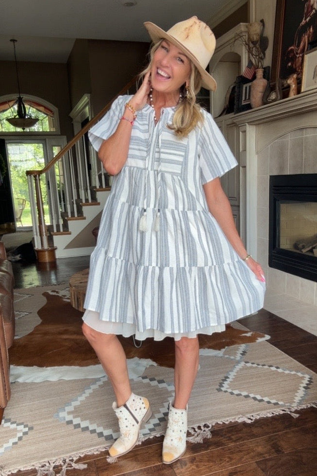 In The Navy Striped Mini Dress