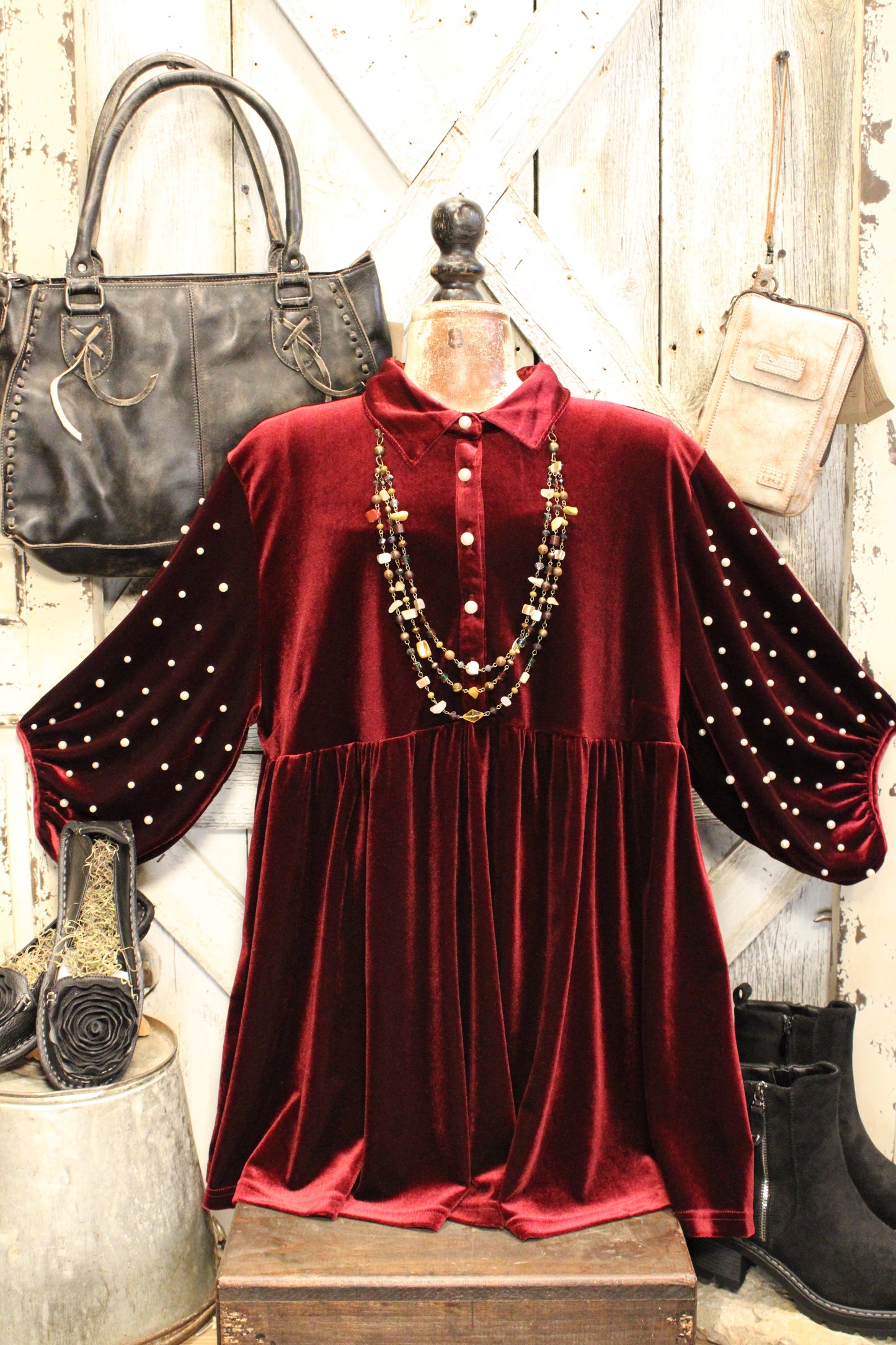 Merlot And Pearls Velvet Tunic
