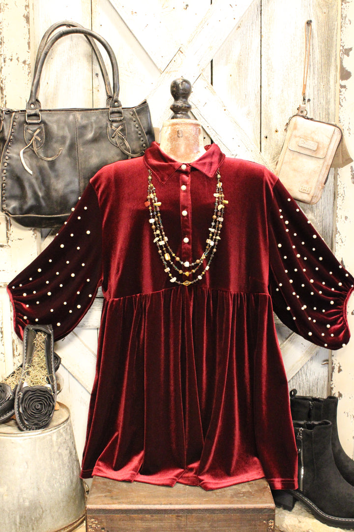 Merlot And Pearls Velvet Tunic
