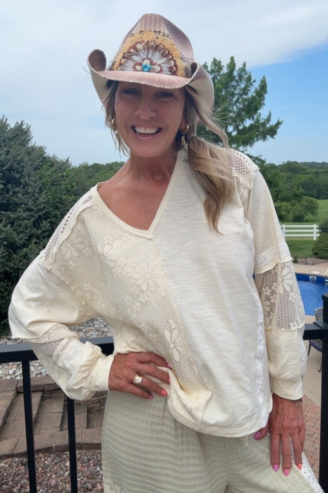 Champagne And Chantilly Lace Cream Top