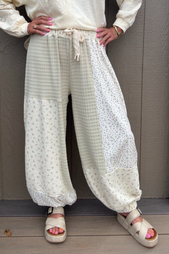 Sage Blossom Patchwork Pants
