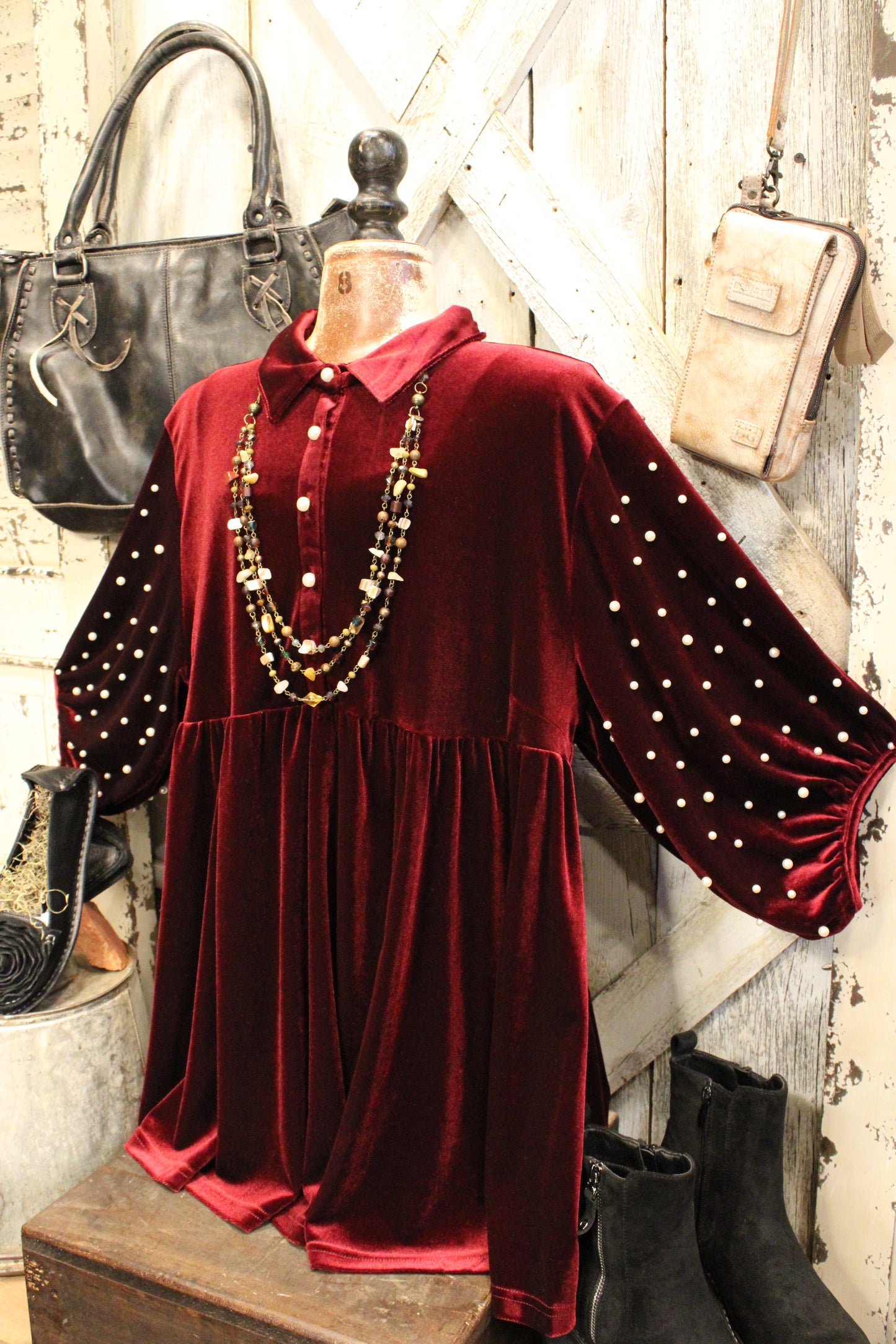 Merlot And Pearls Velvet Tunic