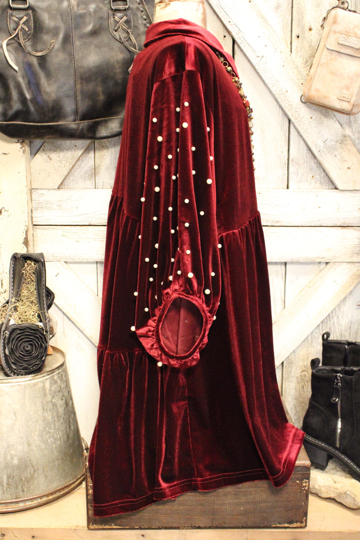 Merlot And Pearls Velvet Tunic