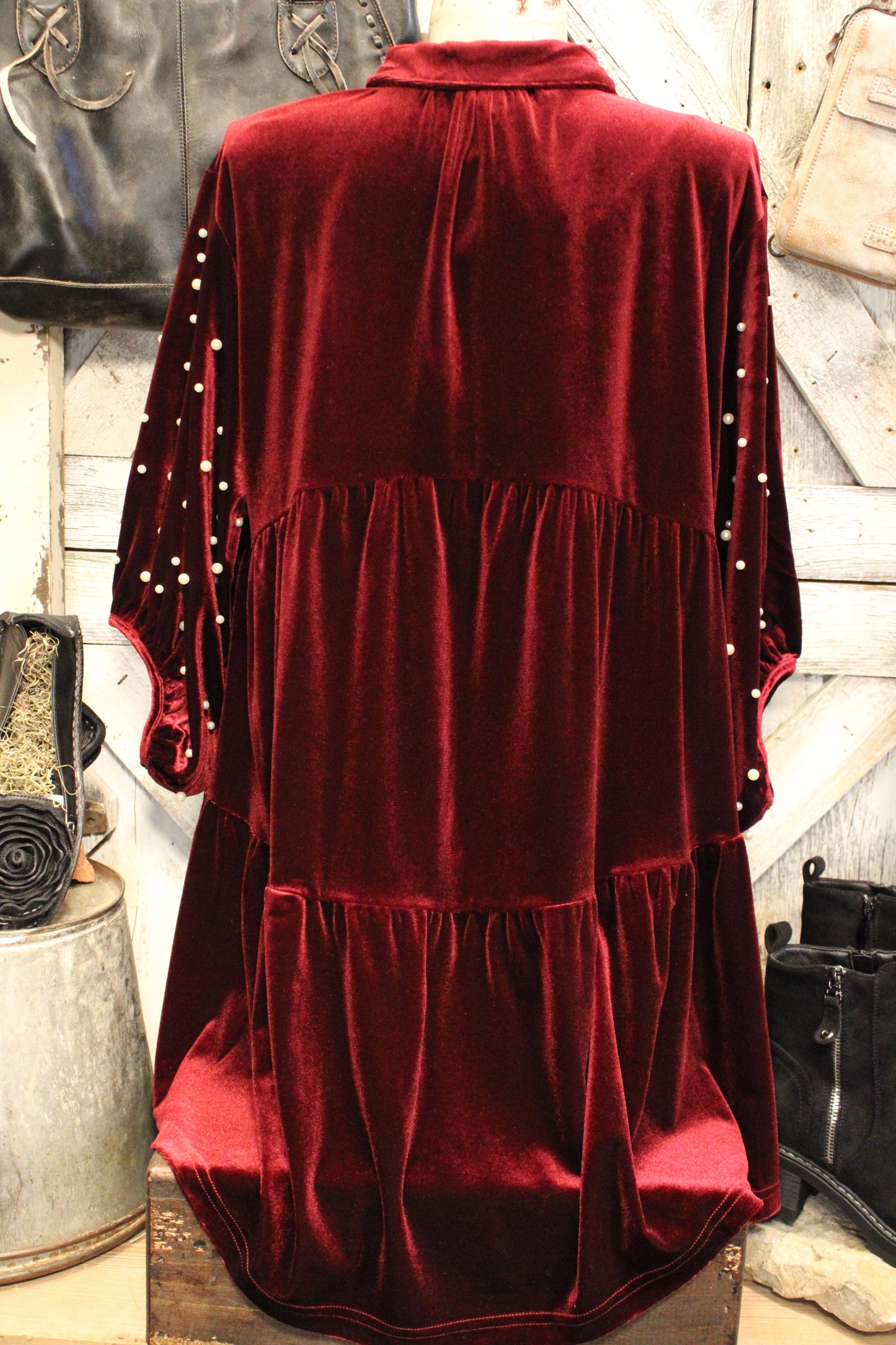 Merlot And Pearls Velvet Tunic
