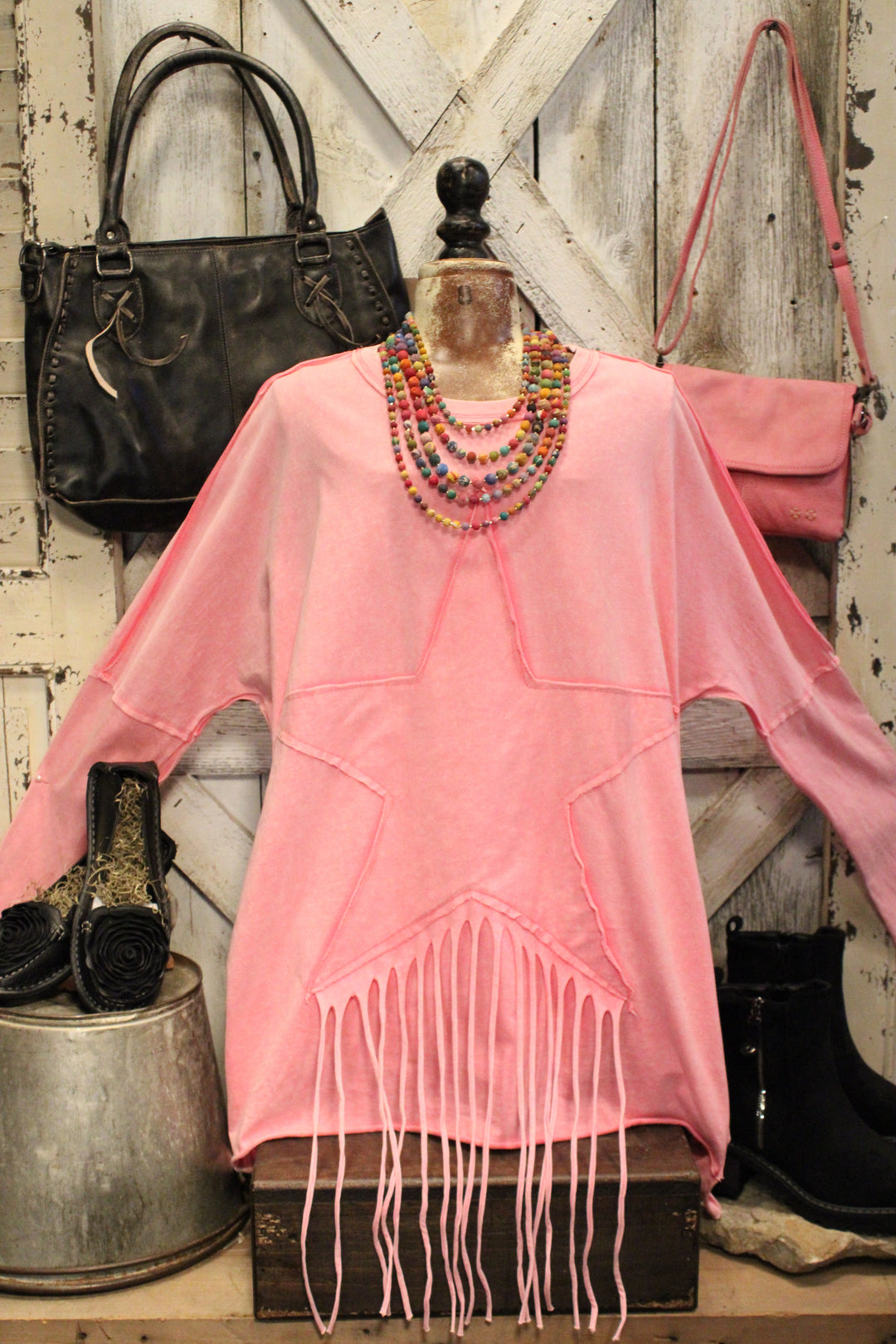 Pink Stardust Fringe Top