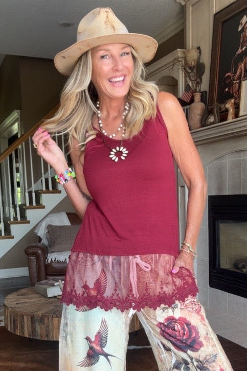 Skip Along Wine Lace Tank