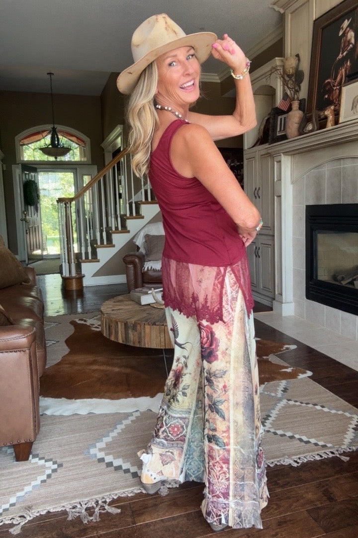Skip Along Wine Lace Tank