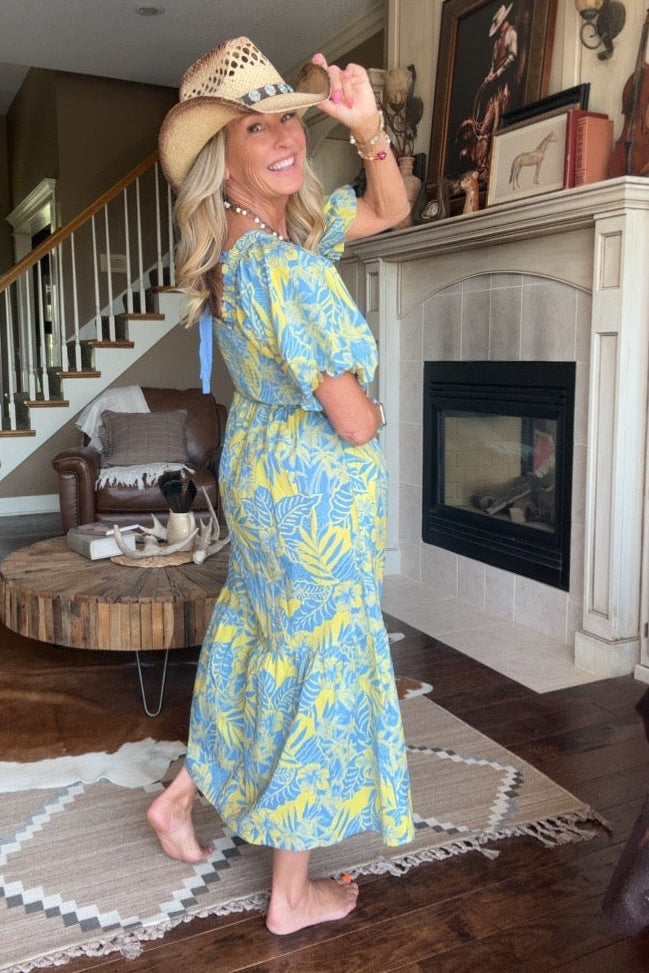 Radiant Periwinkle &amp; Chartreuse Midi Dress